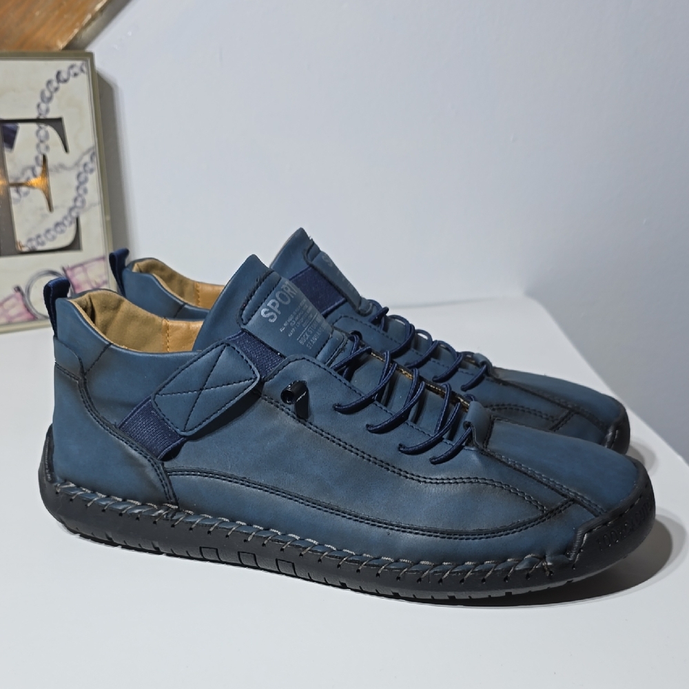 Mens Genuine Leather Casual Moccasin Loafers Sneakers Shoes Blue Size 9.5 New